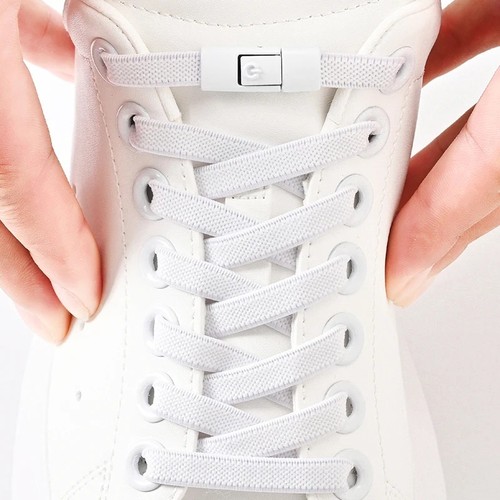 Tie shoe laces press lock - no,
